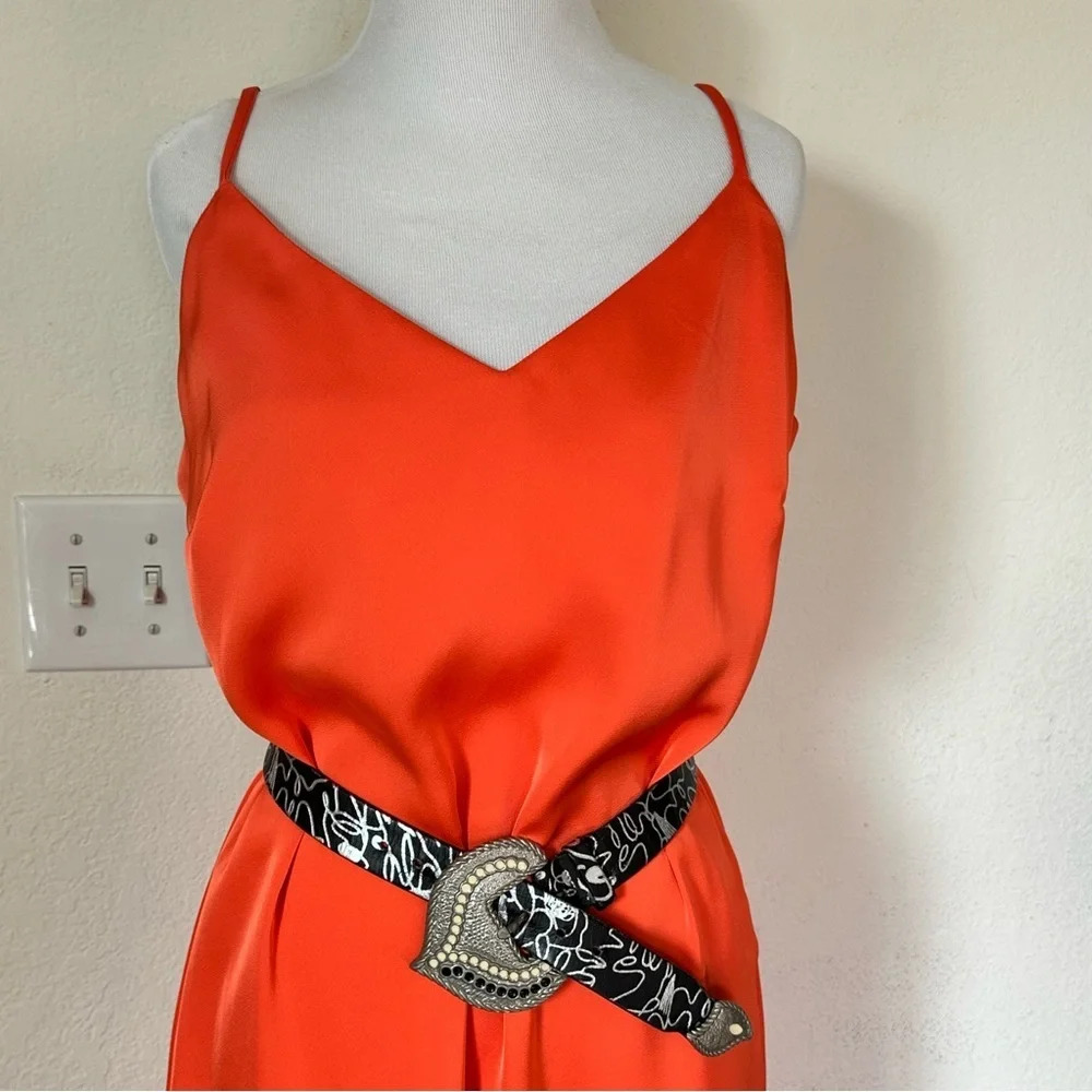 Boho Satin Slip Dress Orange V-Neck Medium Summer Beach 🔥 - Picture 11 of 11